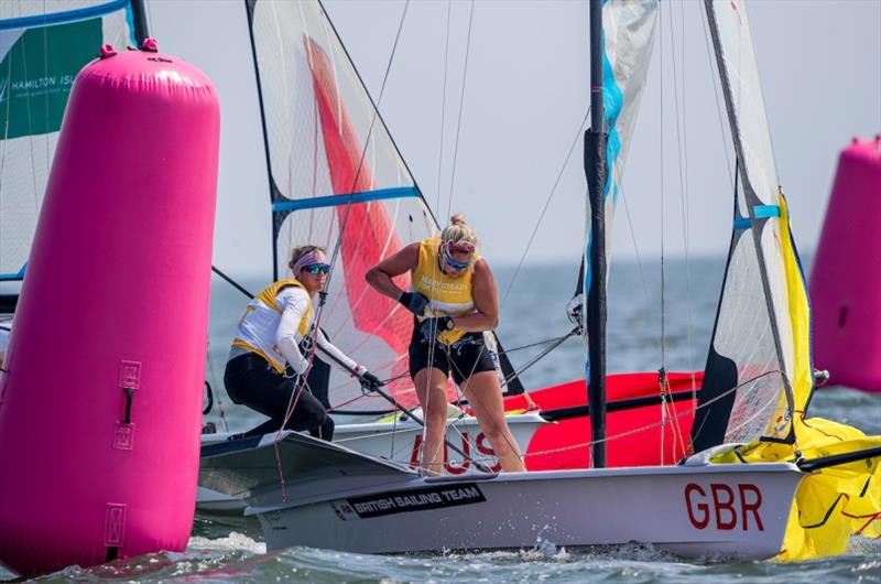 Charlotte Dobson and Saskia Tidey - Ready Steady Tokyo day 2 photo copyright Jesus Renedo / Sailing Energy / World Sailing taken at  and featuring the 49er FX class