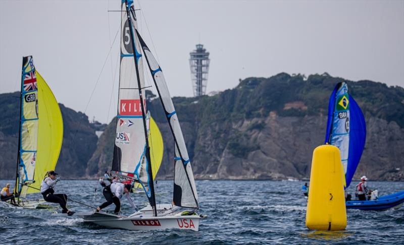 Women's 49erFX – Stephanie Roble and Maggie Shea - Ready Steady Tokyo, day 5 photo copyright Jesus Renedo / Sailing Energy / World Sailing taken at  and featuring the 49er FX class