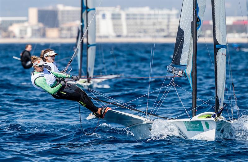 Reigning world and euro champions Annemiek Bekkering and Annette Deutz (NED) photo copyright Sailing Energy-Trofeo Sofia Iberostar taken at Club Maritimo San Antonio de la Playa and featuring the 49er FX class