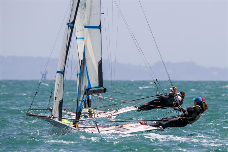 49er FX - Hyundai Worlds - Day 2 , December 4, 2019, Auckland NZ photo copyright Richard Gladwell / Sail-World.com taken at Royal Akarana Yacht Club and featuring the 49er FX class