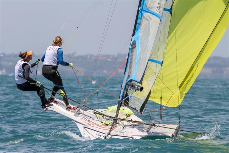 49er FX - Hyundai Worlds - Day 2 , December 4, 2019, Auckland NZ photo copyright Richard Gladwell / Sail-World.com taken at Royal Akarana Yacht Club and featuring the 49er FX class