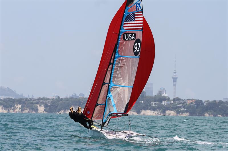 Paris Henken, Anna Tobias (USA) - series leader - 49er FX - Hyundai Worlds - Day 2 , December 4, 2019, Auckland NZ - photo © Richard Gladwell / Sail-World.com