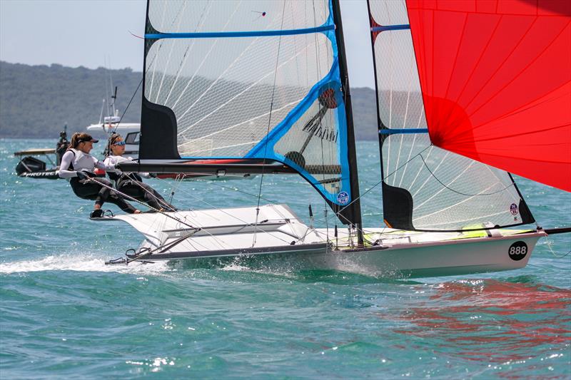 49er FX - Aleksandra Melzacka and Kinga (POL) - winner race 2 - Hyundai Worlds - Day 2 , December 4, , Auckland NZ photo copyright Richard Gladwell / Sail-World.com taken at Royal Akarana Yacht Club and featuring the 49er FX class