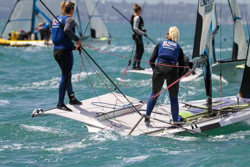 49er FX - Hyundai Worlds - Day 2 , December 4, 2019, Auckland NZ photo copyright Richard Gladwell / Sail-World.com taken at Royal Akarana Yacht Club and featuring the 49er FX class