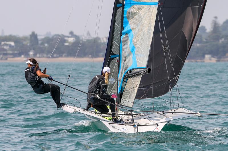 Alex Maloney and Molly Meech (NZL) - 49er FX - Hyundai Worlds - Day 4, December 6, , Auckland NZ photo copyright Richard Gladwell / Sail-World.com taken at Royal Akarana Yacht Club and featuring the 49er FX class