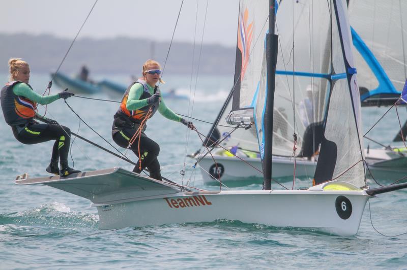 Odile van Aanholt and Cecile Janmaat (NED) - 49er FX - Hyundai Worlds - Day 4, December 6, , Auckland NZ photo copyright Richard Gladwell / Sail-World.com taken at Royal Akarana Yacht Club and featuring the 49er FX class