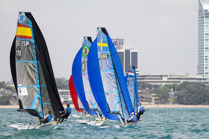 49er FX - Hyundai Worlds - Day 4, December 6, 2019, Auckland NZ photo copyright Richard Gladwell / Sail-World.com taken at Royal Akarana Yacht Club and featuring the 49er FX class