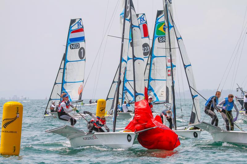 Anne-Julie Schutt & Iben Nielsby (DEN) - 49er FX - Hyundai Worlds - Day 4, December 6, , Auckland NZ photo copyright Richard Gladwell / Sail-World.com taken at Royal Akarana Yacht Club and featuring the 49er FX class