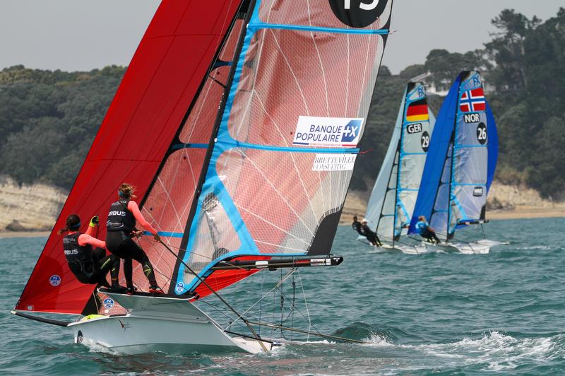 Julie Bossard & Aude Compan (FRA) - 49er FX - Hyundai Worlds - Day 4, December 6, , Auckland NZ photo copyright Richard Gladwell / Sail-World.com taken at Royal Akarana Yacht Club and featuring the 49er FX class