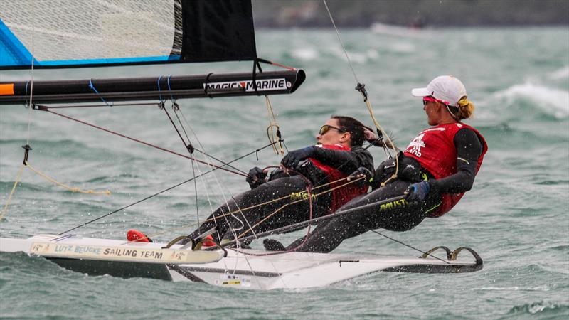 Lutz and Beuke (GER) - Medal Race 49er FX - Hyundai Worlds - December 2019 photo copyright Richard Gladwell / Sail-World.com taken at Royal Akarana Yacht Club and featuring the 49er FX class