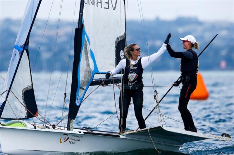 Tina Lutz and Lotta Wiemens (GER) combined beautifully on day 1 of racing at the 2020 World Championship - photo © Jesus Renedo / Sailing Energy / World Sailing