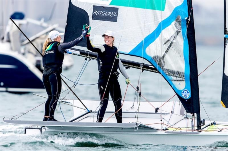 Tess Lloyd and Jaime Ryan - 2020 49er, 49er FX & Nacra 17 World Championships, day 3 photo copyright Pedro Martinez / Sailing Energy taken at Royal Geelong Yacht Club and featuring the 49er FX class