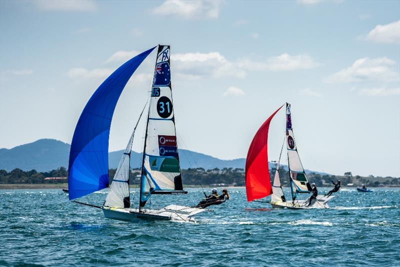 Amelia Stabback and Caitlin Elks - 2020 49er, 49er FX & Nacra 17 World Championships, Day 4 photo copyright Beau Outteridge taken at Royal Geelong Yacht Club and featuring the 49er FX class
