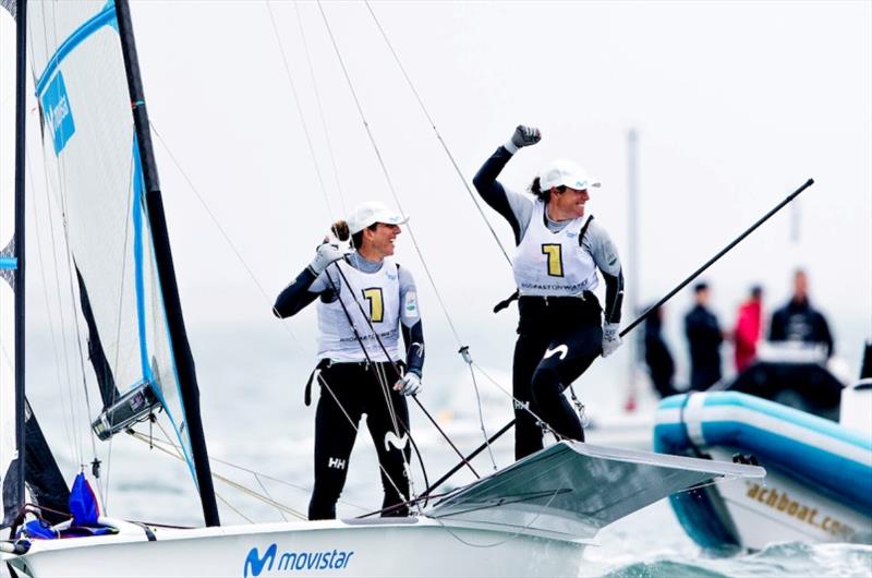 Tamara Echegoyen and Paula Barcelo - 49er, 49er FX & Nacra 17 World Championship 2020, final day photo copyright Pedro Martinez / Sailing Energy taken at Royal Geelong Yacht Club and featuring the 49er FX class