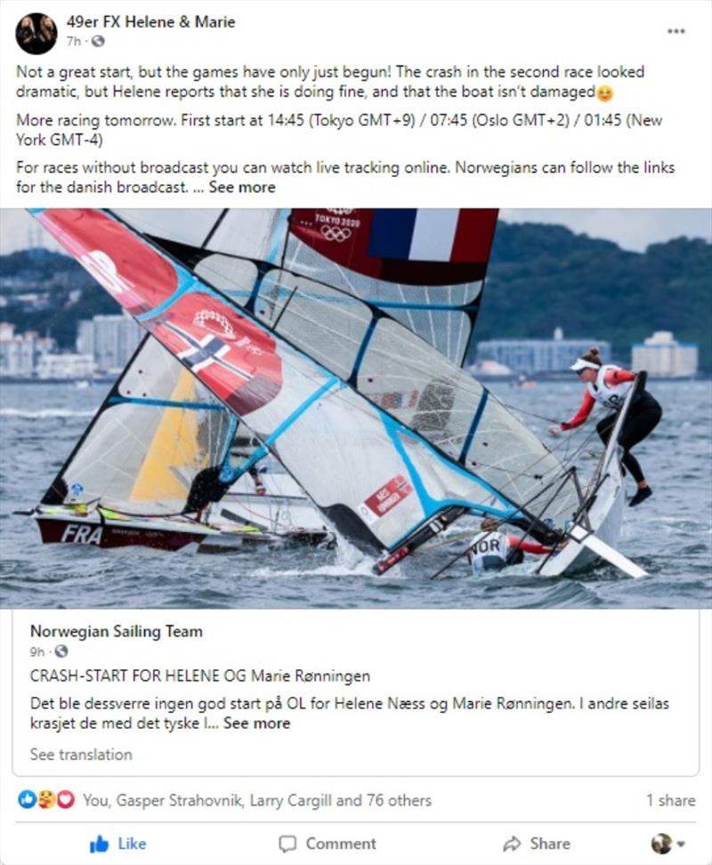 Marie Olsen's FB post - photo © 49er and Nacra 17 Sailing