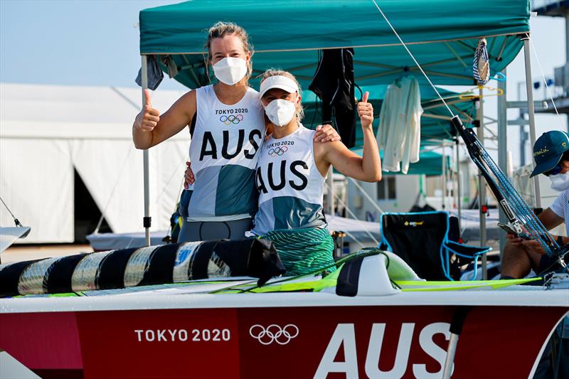 Tess Lloyd and Jaime Ryan (AUS) on day 7 of the Tokyo 2020 Olympic Sailing Competition - photo © Sailing Energy / World Sailing