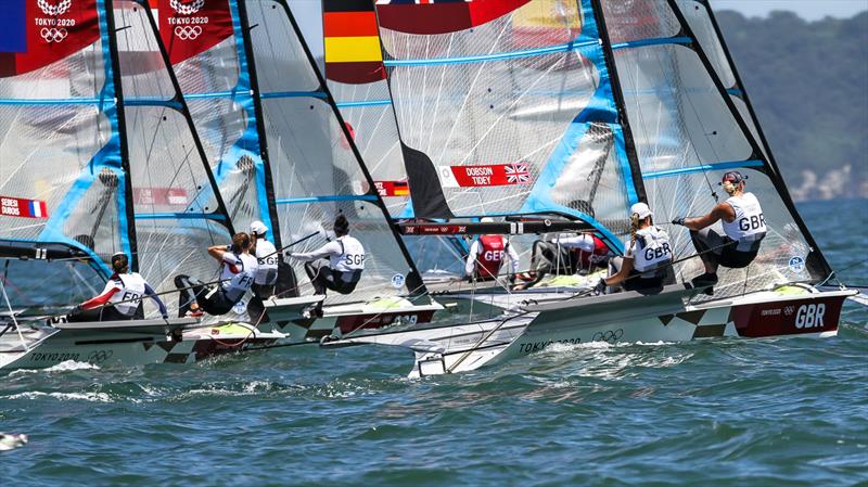 49er FX- Start - Tokyo2020 - Day 9- August 2, - Enoshima, Japan photo copyright Richard Gladwell - Sail-World.com / Photosport taken at  and featuring the 49er FX class