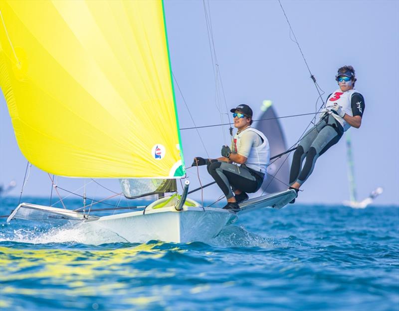 Hernan Umpierre with Fernando Diz (URU) win the Asian Championship photo copyright 49er and Nacra 17 Sailing taken at Oman Sail and featuring the 49er FX class