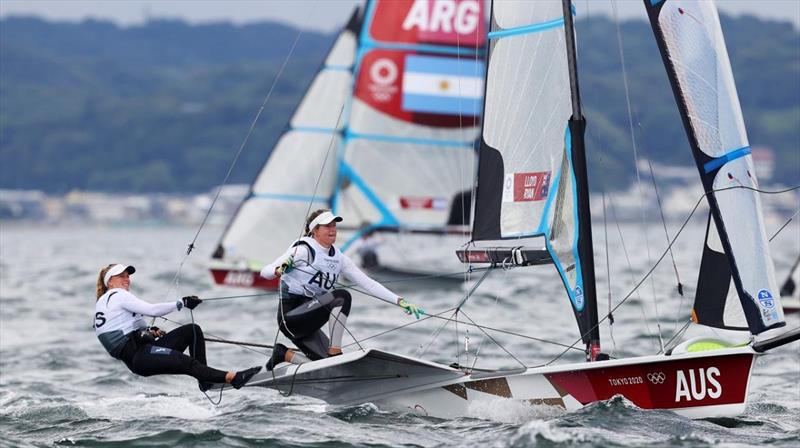 Tess Lloyd & Jaime Ryan sailing at the Tokyo Olympics photo copyright Sailing Energy taken at  and featuring the 49er FX class