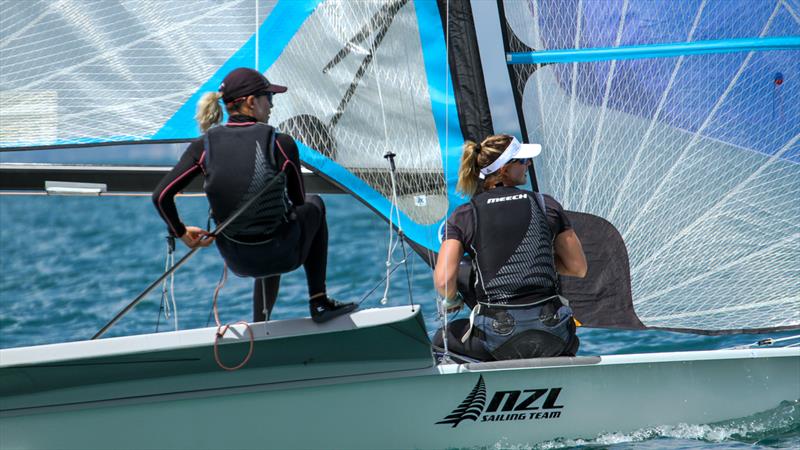 Jo Aleh and Molly Meech - 49erFXOceanbridge NZL Sailing Regatta - Day 4 - Takapuna BC February 20, 2022 photo copyright Richard Gladwell - Sail-World.com/nz taken at Takapuna Boating Club and featuring the 49er FX class