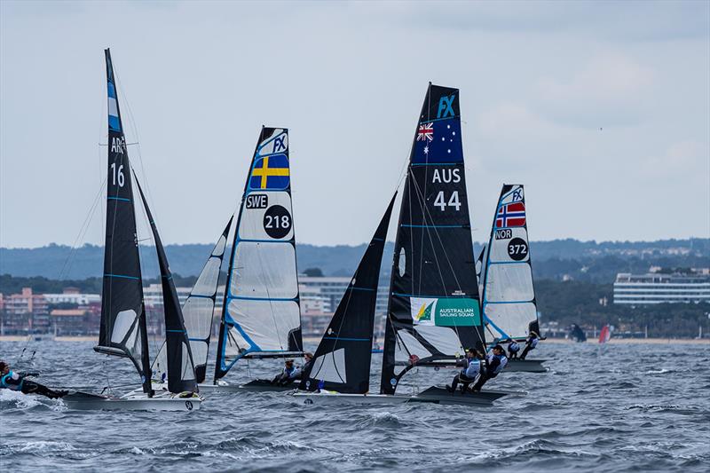 Olivia Price and Evie Haseldine among the 49erFX action - Princess Sofia Trophy - photo © Beau Outteridge