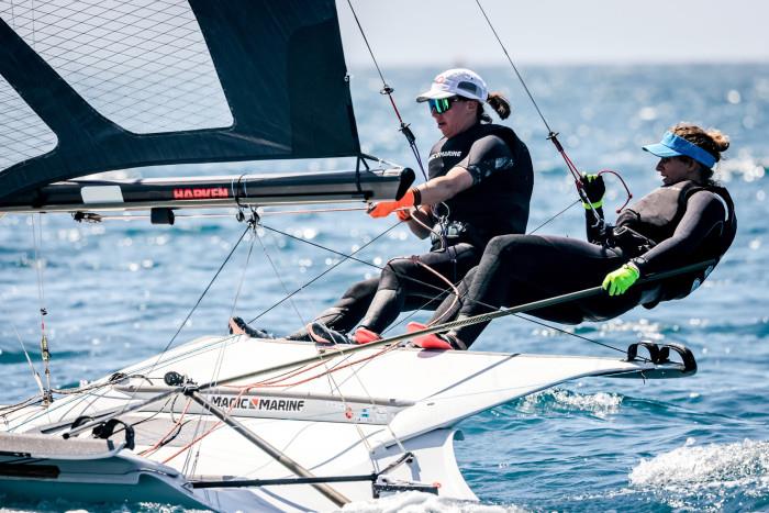 49er FX - Day 2 - 53rd Semaine Olympique Francais, Hyeres - April 2022 photo copyright Sailing Energy / FFVOILE taken at  and featuring the 49er FX class