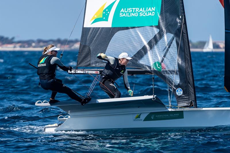 Laura Harding and Annie Wilmot - French Olympic Week 2022 photo copyright Beau Outteridge / Australian Sailing Team taken at  and featuring the 49er FX class