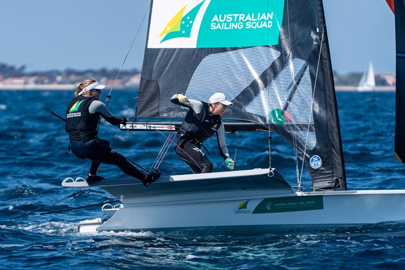 Laura Harding & Annie Wilmot (49erFX) competing at Semaine Olympique Françaises in Hyeres - photo © Beau Outteridge