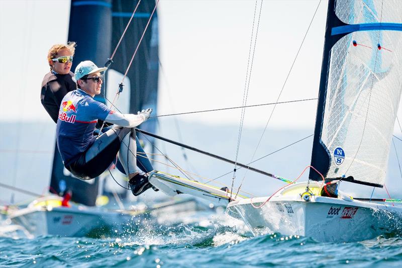 Sophie Steinlein is second in the 49erFX with two-time Olympic bronze medalist Thomas Plößel at Kiel Week photo copyright Sascha Klahn / Kieler Woche taken at Kieler Yacht Club and featuring the 49er FX class