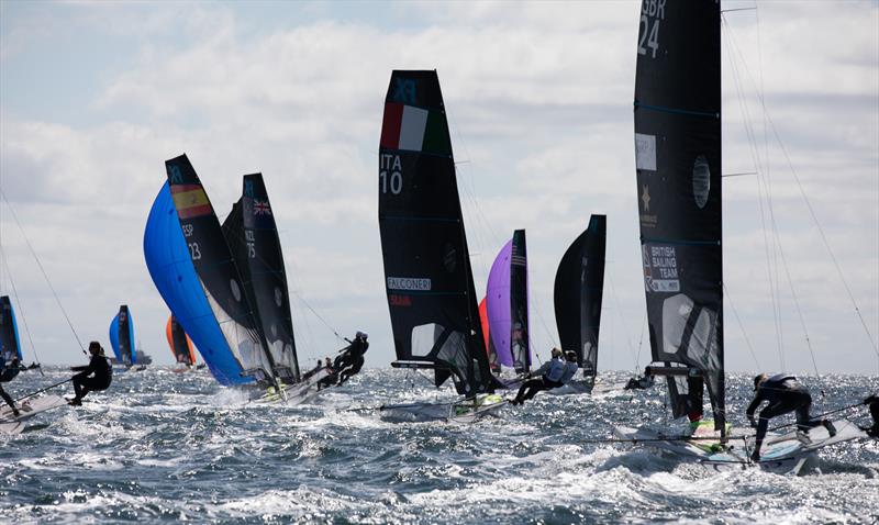 49er FX - Day 4 - European Championships - Aarhus, Denmark - July 2022 photo copyright Peter Brogger taken at Sailing Aarhus and featuring the 49er FX class