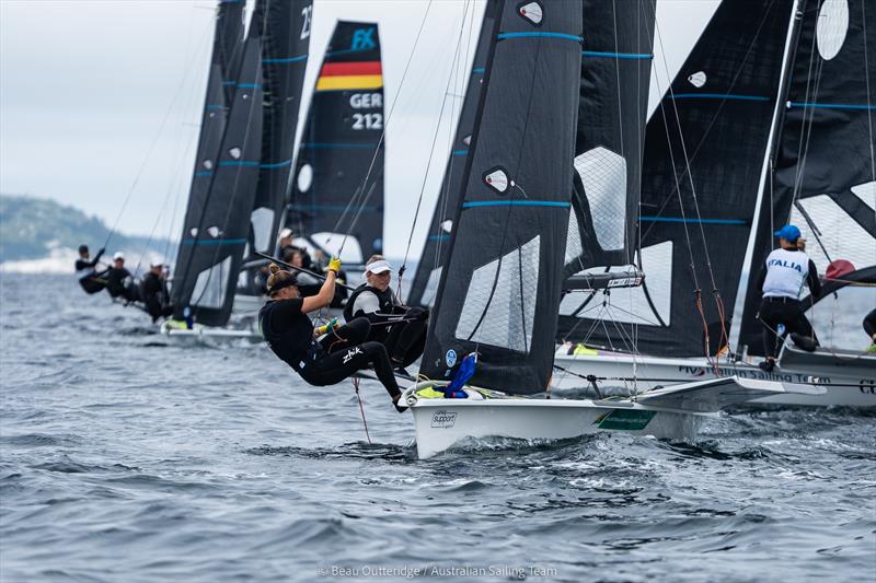 Laura Harding & Annie Wilmot (49erFX) competing at 49er, 49erFX & Nacra 17 World Championships in Hubbards, NS, Canada photo copyright Beau Outteridge taken at Hubbards Sailing Club and featuring the 49er FX class