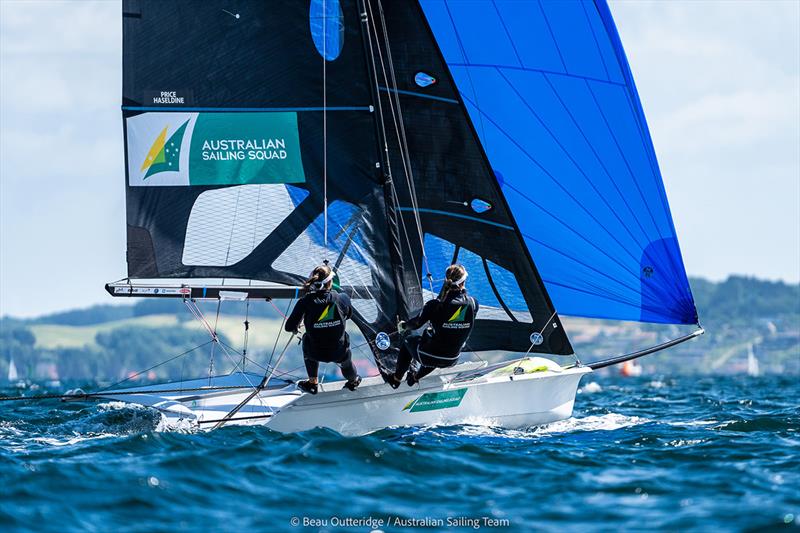 Olivia Price and Evie Haseldine - 49er, 49erFX & Nacra 17 European Championships photo copyright Beau Outteridge taken at Australian Sailing and featuring the 49er FX class