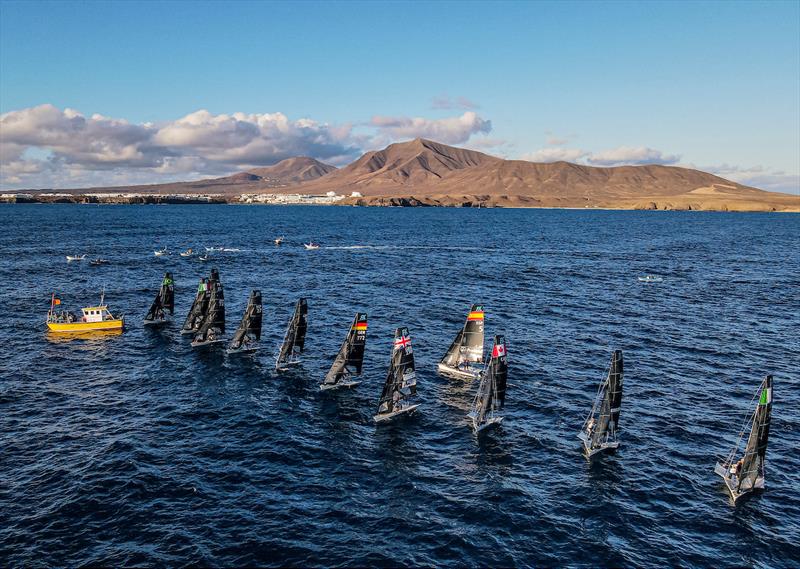 Lanzarote International Regatta Day 1 - 49erFX fleet just before the B of BANG - photo © Sailing Energy