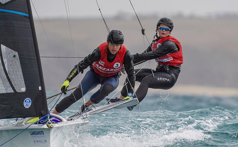 Black and Tidey (GBR) taking the lead in the FX fleet - Lanzarote International Regatta 2023 photo copyright Sailing Energy/ Lanzarote Sailing Center taken at Lanzarote Sailing Center and featuring the 49er FX class