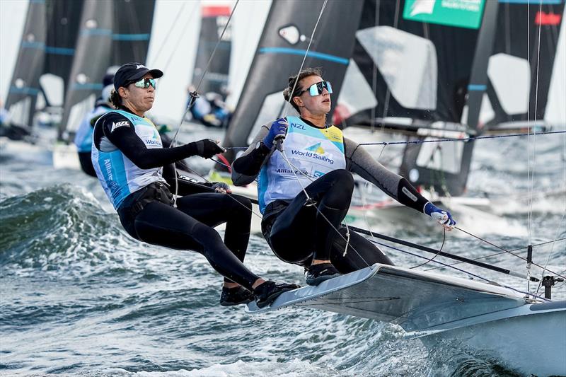 Jo Aleh|Molly Meech - 49erFX- NZL - Day 2, 2023 Allianz Sailing World Championships, The Hague, August 12, 2023  - photo © Sailing Energy / World Sailing