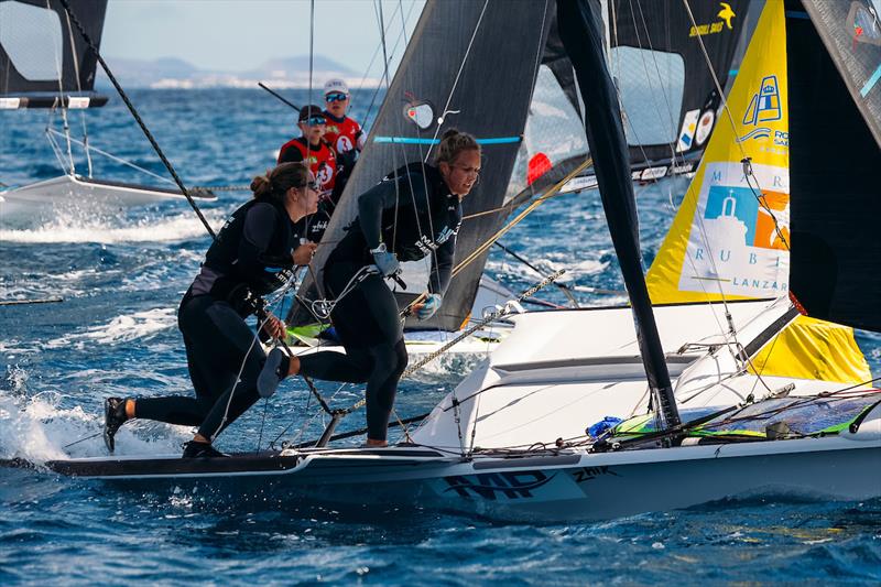 Paris Henken & Anna Tunnicliffe Tobias, US Sailing Team - 2024 49er and 49erFX Worlds photo copyright Sailing Energy taken at Lanzarote Sailing Center and featuring the 49er FX class