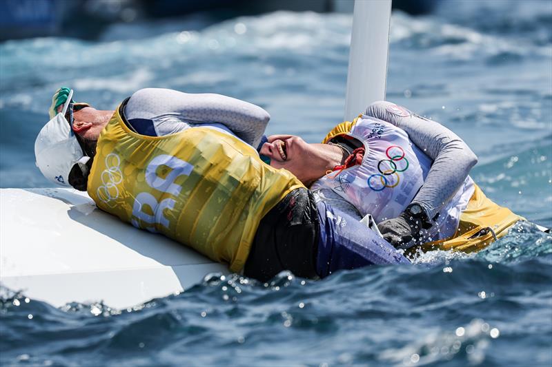 French celebrations  - Medal Race - 49erFX - Womens Skiff - Paris Olympic Sailing in Marseille, France August 2, 2024 photo copyright World Sailing / Sander van der Borch taken at  and featuring the 49er FX class
