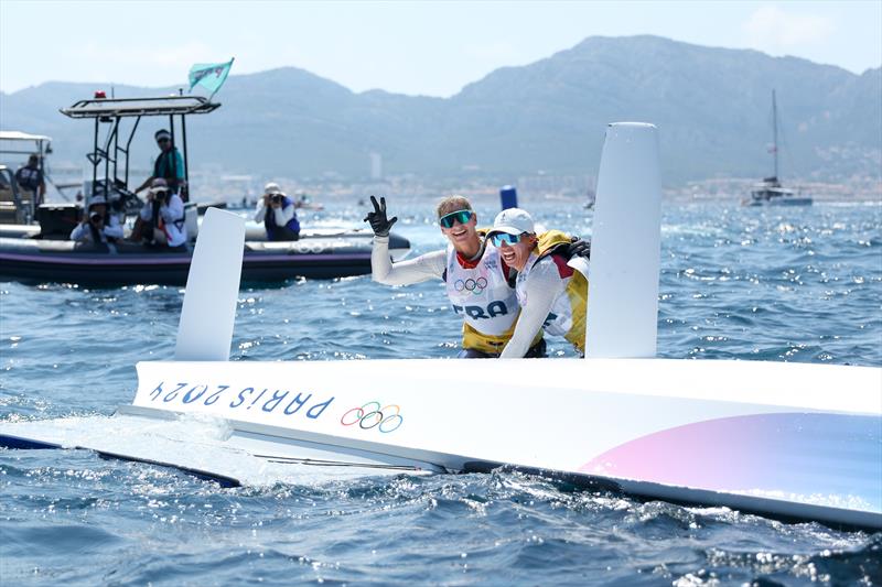 French celebrations  - Medal Race - 49erFX - Womens Skiff - Paris Olympic Sailing in Marseille, France August 2, 2024 photo copyright World Sailing / Lloyd Images taken at  and featuring the 49er FX class