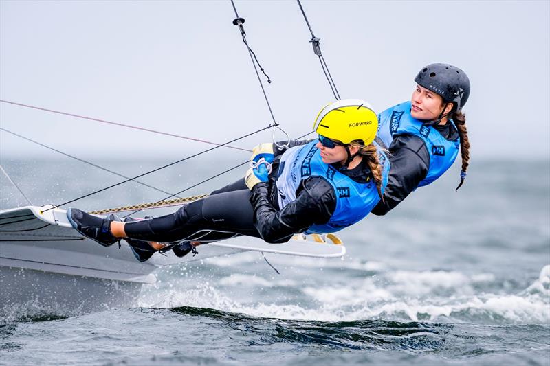 Sophie Steinlein and Catherine Bartelheimer start the penultimate day of Kiel Week in blue as front runners in the final of the 49erFX - photo © Sascha Klahn / Kieler Woche