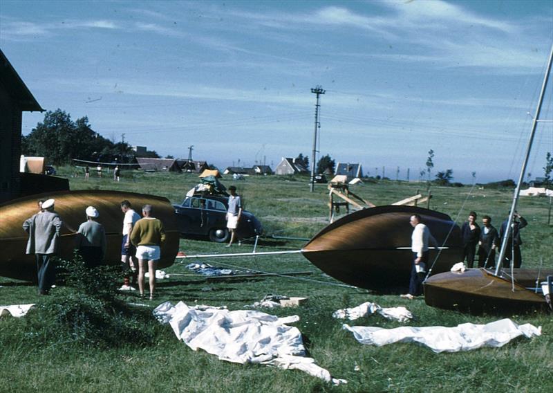 An early version of Team GBR polishing and preparing their hulls at Ouisterham photo copyright Austin Farrar Collection / D. Chivers taken at  and featuring the 505 class