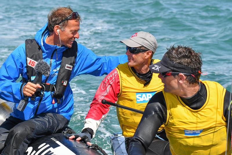 Martin and Lowry being inviewed for SAP Sports TV on the final day of the SAP 505 Worlds at Weymouth - photo © Christophe Favreau / www.christophefavreau.com