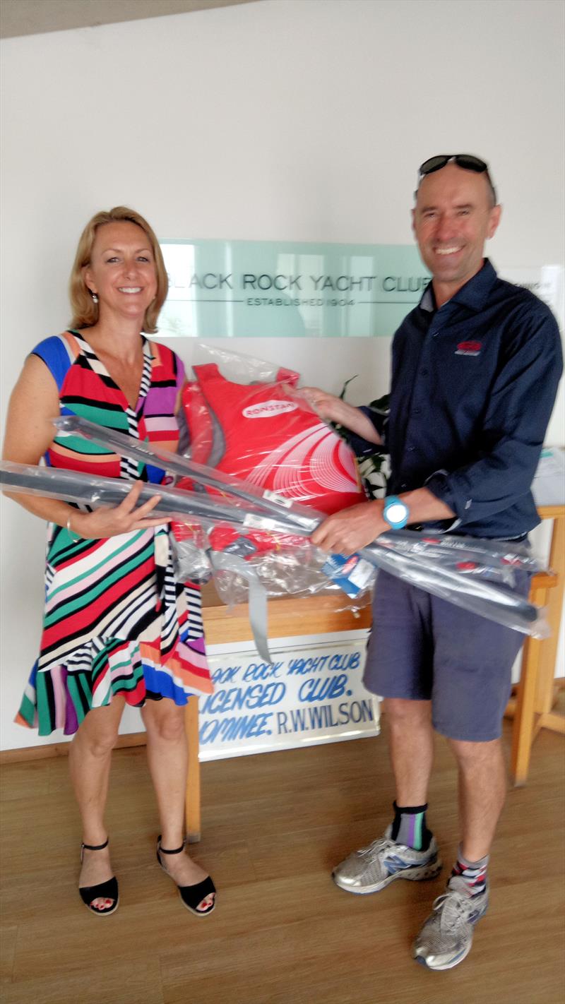 Rebecca McGann (BRYC) receiving the Ronstan gear (on behalf of David & Robin) from Ian (String) Taylor photo copyright Ronstan taken at Royal Brighton Yacht Club and featuring the 505 class