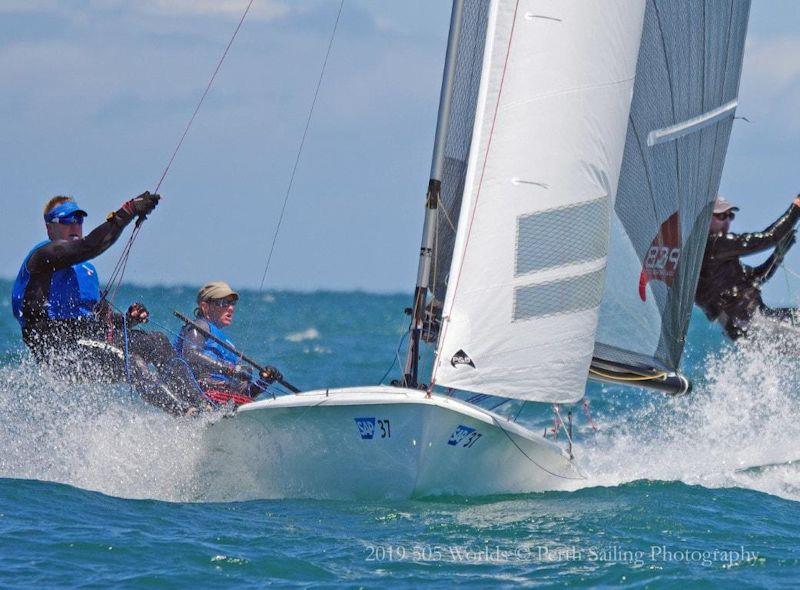 Penny and Russ Clark in the class-owned boat at the 505 World Championship in Fremantle photo copyright Perth Sailing Photography taken at Fremantle Sailing Club and featuring the 505 class