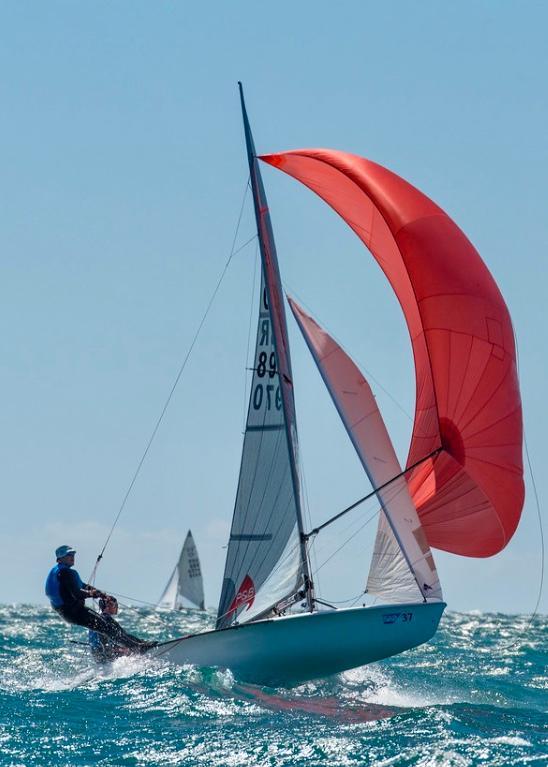 Penny and Russ Clark in the classowned boat at the 505 World