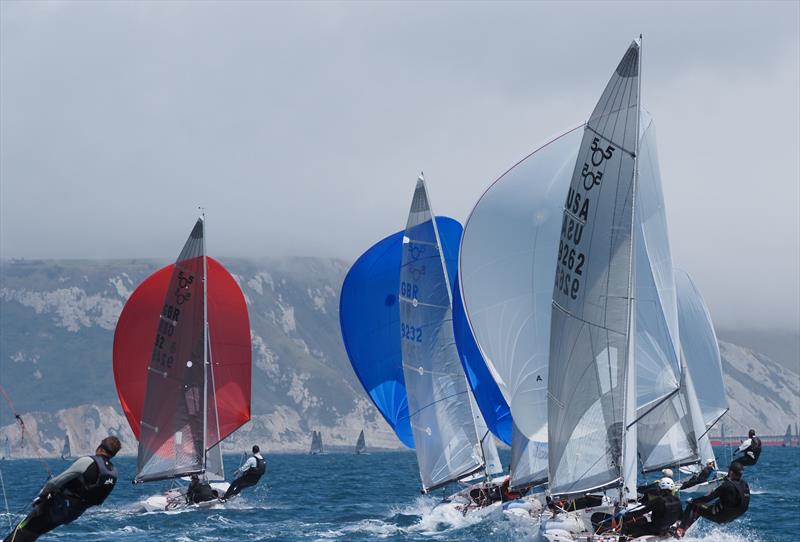 The leading group romp away from the spreader mark - 505 UK National Championships at Weymouth - photo © Dougal Henshall