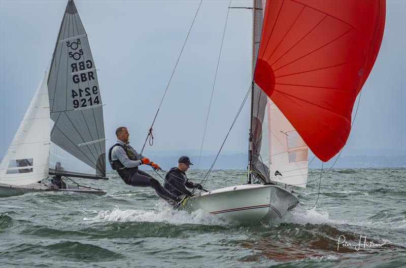 National Champions Mike Sims and Carl Gibbon approaching the downwind gate at the 2025 505 HISC Open - photo © Peter Hickson