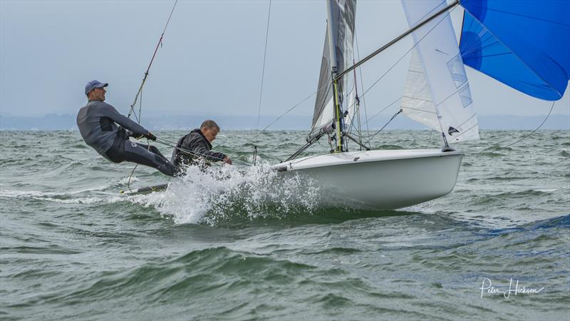Ian Pinnell and Charles Dwyer setting up for a gybe at the 2025 505 HISC Open photo copyright Peter Hickson taken at Hayling Island Sailing Club and featuring the 505 class