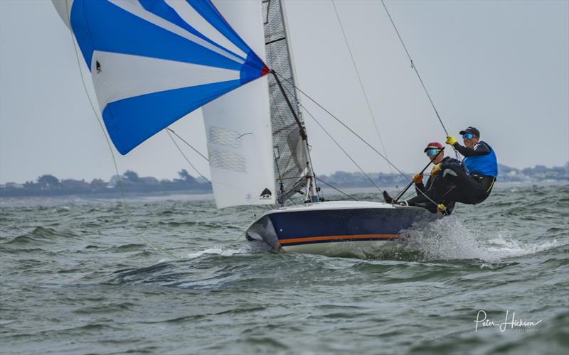 Sam Goult and Ned Fairhurst coming into finish race 1 of the 2025 505 HISC Open photo copyright Peter Hickson taken at Hayling Island Sailing Club and featuring the 505 class