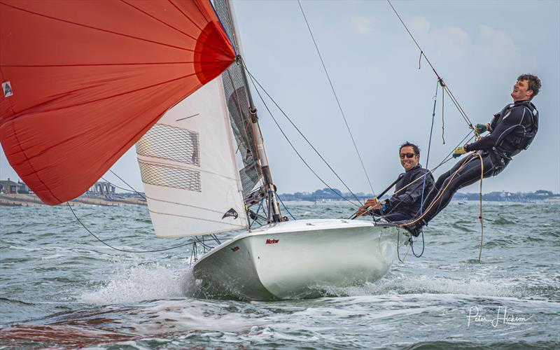 Harvey Hillary and Cam Mitchell sailing Marlow Ropes, the UK Class Boat, at the 2025 505 HISC Open photo copyright Peter Hickson taken at Hayling Island Sailing Club and featuring the 505 class