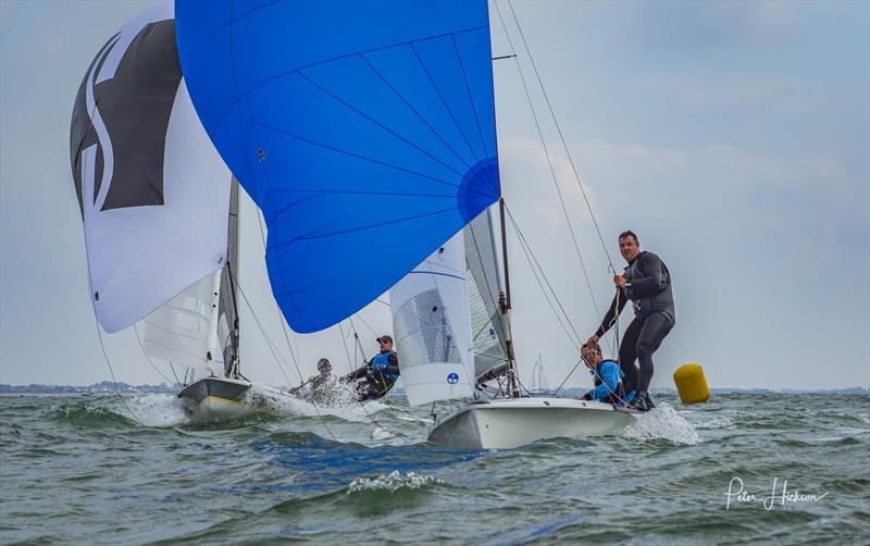 Rob Gullan and Paul Childs leading Hyde Sails Ben McGrane and James Ross race 1 of the 2025 505 HISC Open - photo © Peter Hickson